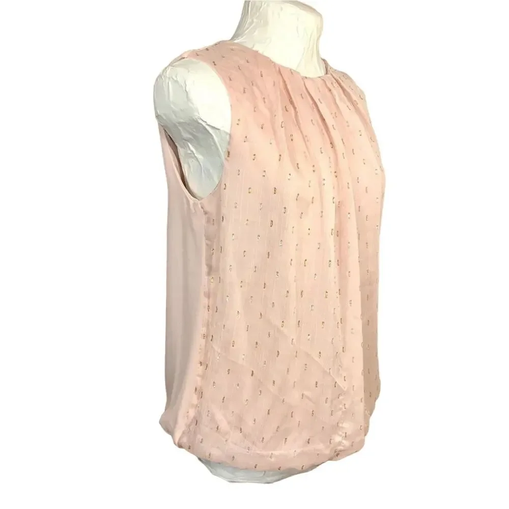 Liz Claiborne Womens S Sleeveless Silky Blouse Pastel Pink Gold Embellished Soft - Picture 3 of 10